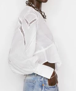 Frame-denim Women Inset Lace Empire Blouse -- Blanc