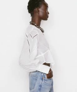 Frame-denim Women Inset Lace Empire Blouse -- Blanc