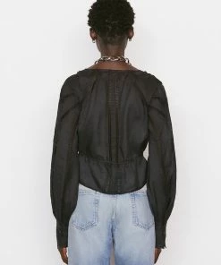 Frame-denim Inset Lace Empire Blouse -- Noir