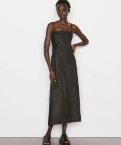 Frame-denim Tie Back Midi Dress -- Noir Women