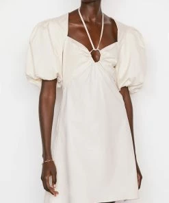 Frame-denim Tie Neck Dress -- Flax