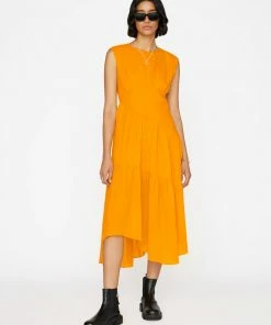 Frame-denim Women Gathered Seam Dress -- Kumquat