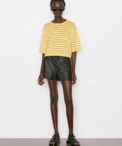 Frame-denim Striped Boxy Crop Tee -- Kumquat Multi