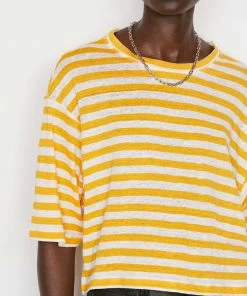 Frame-denim Striped Boxy Crop Tee -- Kumquat Multi
