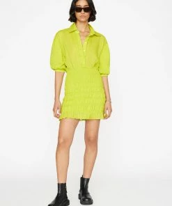 Frame-denim Smocked Shirt Dress -- Flash Lime Women