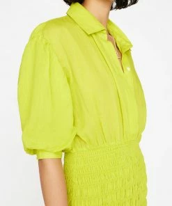 Frame-denim Smocked Shirt Dress -- Flash Lime Women