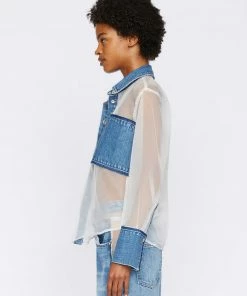 Frame-denim Atelier Sheer Insert Shirt -- Azul Women