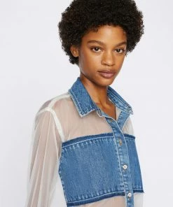 Frame-denim Atelier Sheer Insert Shirt -- Azul Women