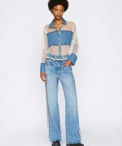 Frame-denim Atelier Sheer Insert Shirt -- Azul Women