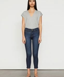 Frame-denim Women Le Mid Rise V Neck Tee -- Gris Heather