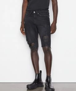 Frame-denim L'Homme Relaxed Short -- Black Tornado Destruct