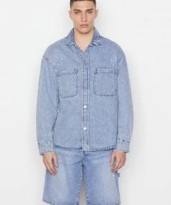 Frame-denim Men Oversized Denim Shirt -- Blue Washed