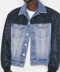 Frame-denim Denim And Nylon Bomber -- Blue Indigo/Noir Nylon