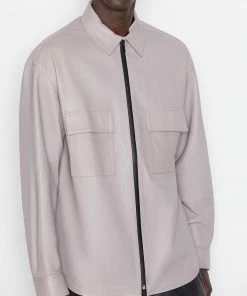 Frame-denim Modern Leather Long Sleeve Zip Shirt -- Canvas Beige