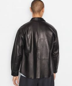 Frame-denim Men Modern Leather Long Sleeve Zip Shirt -- Noir