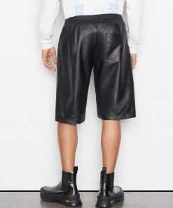 Frame-denim Men Bonded Leather Short -- Noir