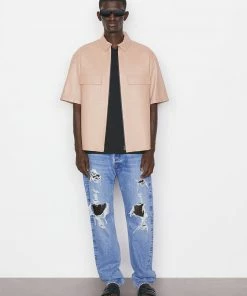 Frame-denim Modern Leather Short Sleeve Zip Shirt -- Brick Men