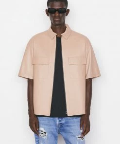 Frame-denim Modern Leather Short Sleeve Zip Shirt -- Brick Men