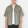 Frame-denim Modern Leather Short Sleeve Zip Shirt -- Grey Green Men