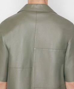 Frame-denim Modern Leather Short Sleeve Zip Shirt -- Grey Green Men