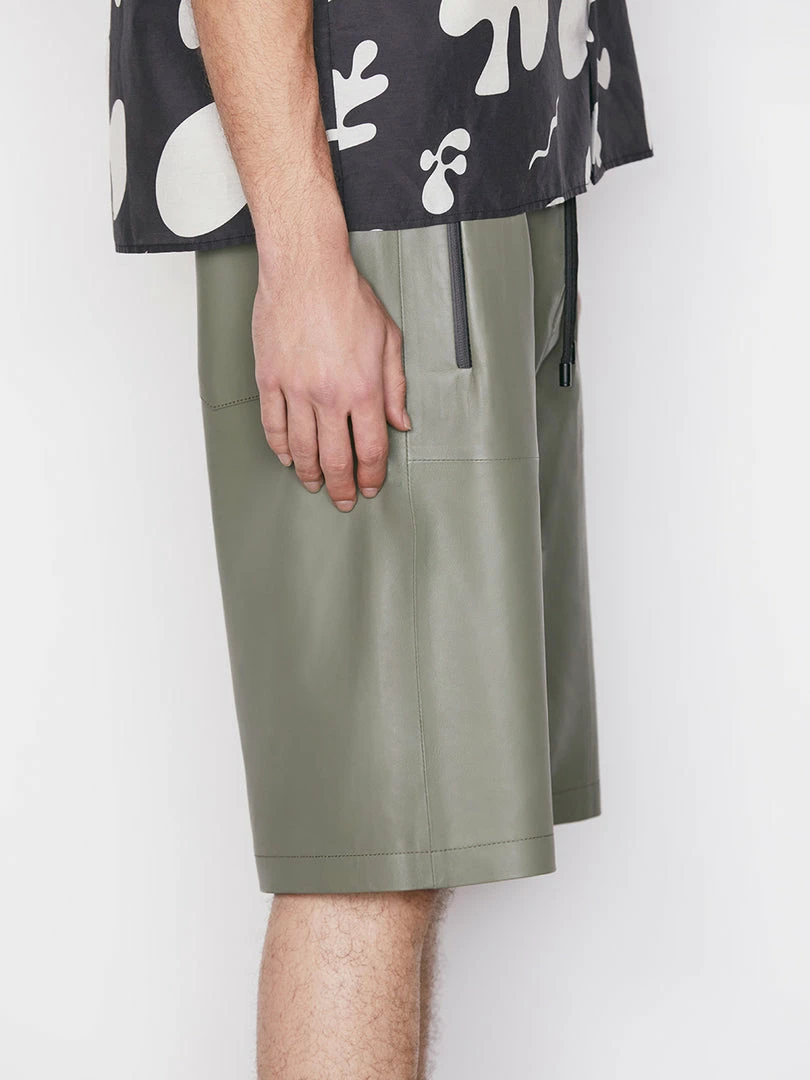 Cheap ๐ Frame-denim Bonded Leather Short -- Grey Green ๐ 4 Frame-denim Bonded Leather Short -- Grey Green