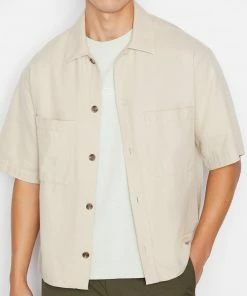 Frame-denim Men Short Sleeve Woven Shirt -- Milk Beige
