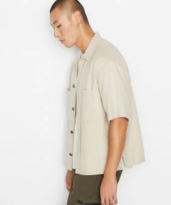 Frame-denim Men Short Sleeve Woven Shirt -- Milk Beige