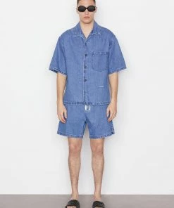 Frame-denim Short Sleeve Silk Denim Shirt -- Blue Jean Men