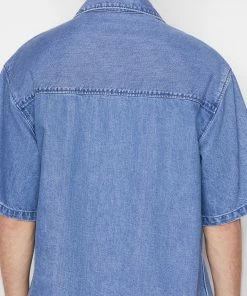 Frame-denim Short Sleeve Silk Denim Shirt -- Blue Jean Men