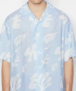 Frame-denim Men Short Sleeve Summer Shirt -- Powder Blue Print