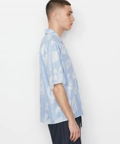 Frame-denim Men Short Sleeve Summer Shirt -- Powder Blue Print