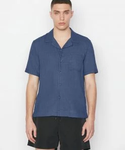 Frame-denim Men Short Sleeve Camp Collar Shirt -- Navy