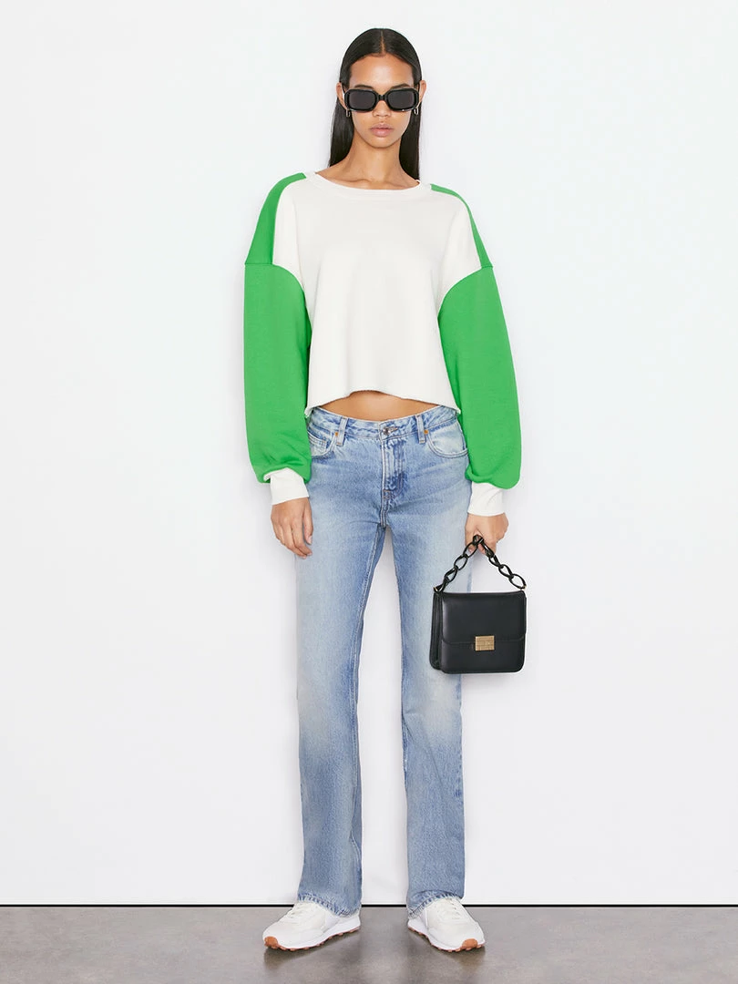 Frame-denim Cropped Oversized Crew -- Grass Green Multi Women