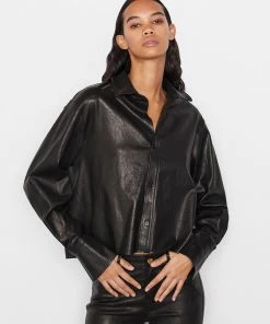 Frame-denim The Cutoff Oversized Leather Shirt -- Noir