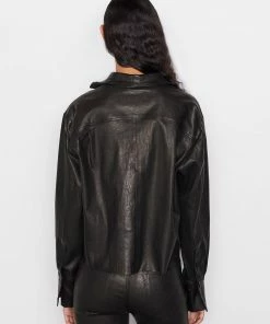 Frame-denim The Cutoff Oversized Leather Shirt -- Noir