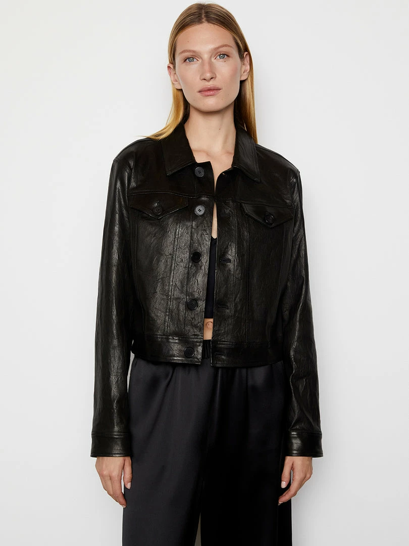 Budget π Frame-denim Leather Trucker Jacket -- Noir π© Women π 1 Frame-denim Leather Trucker Jacket -- Noir Women