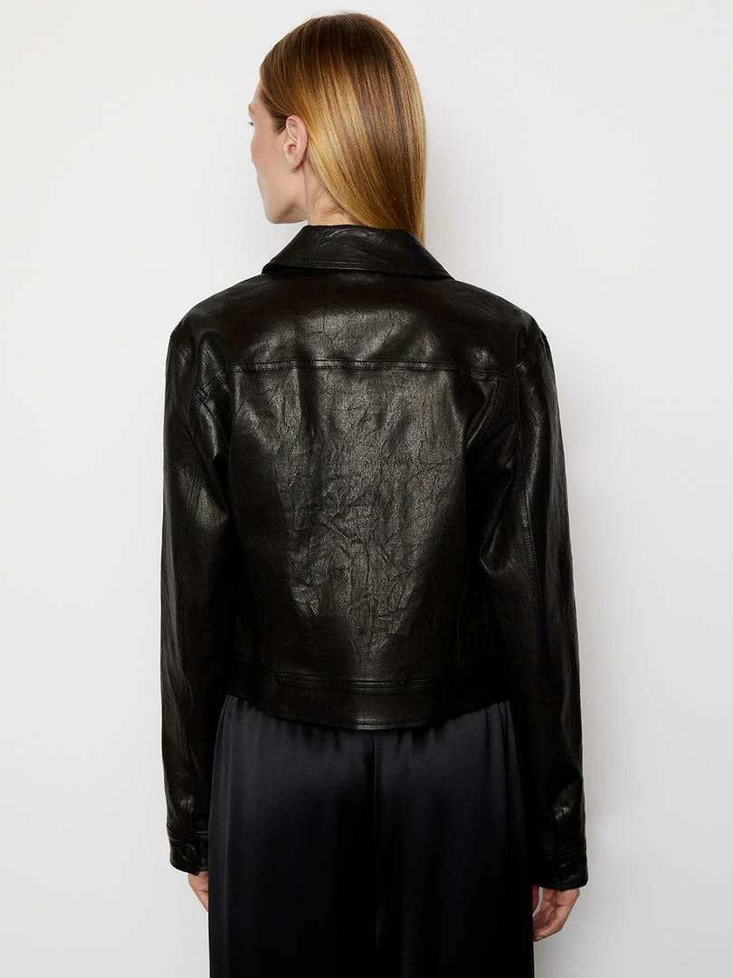 Budget π Frame-denim Leather Trucker Jacket -- Noir π© Women π 4 Frame-denim Leather Trucker Jacket -- Noir Women