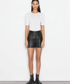 Frame-denim Women High Rise Leather Short -- Noir