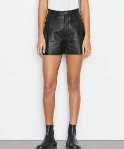 Frame-denim Women High Rise Leather Short -- Noir