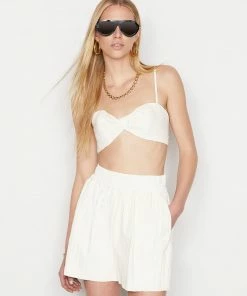 Frame-denim Women Pleated Leather Bralette -- Bone