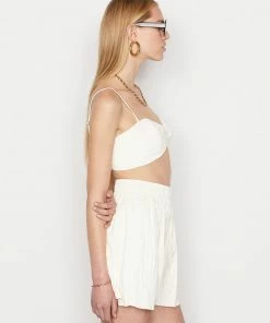 Frame-denim Women Pleated Leather Bralette -- Bone