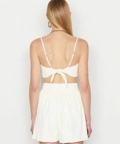 Frame-denim Women Pleated Leather Bralette -- Bone