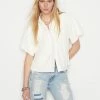 Frame-denim Pleated Leather Lounge Shirt -- Bone