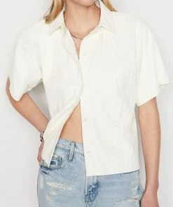Frame-denim Pleated Leather Lounge Shirt -- Bone