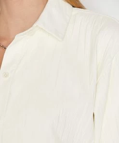 Frame-denim Pleated Leather Lounge Shirt -- Bone