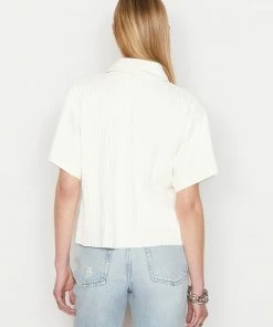 Frame-denim Pleated Leather Lounge Shirt -- Bone