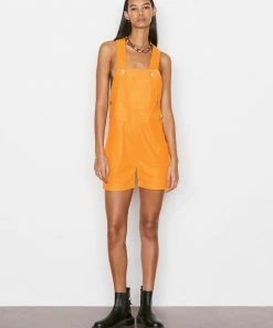 Frame-denim Women Leather Shortall -- Kumquat