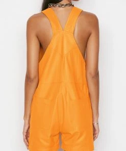 Frame-denim Women Leather Shortall -- Kumquat