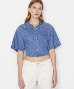Frame-denim Women Seam Detail Shirt -- Shoreline Wash