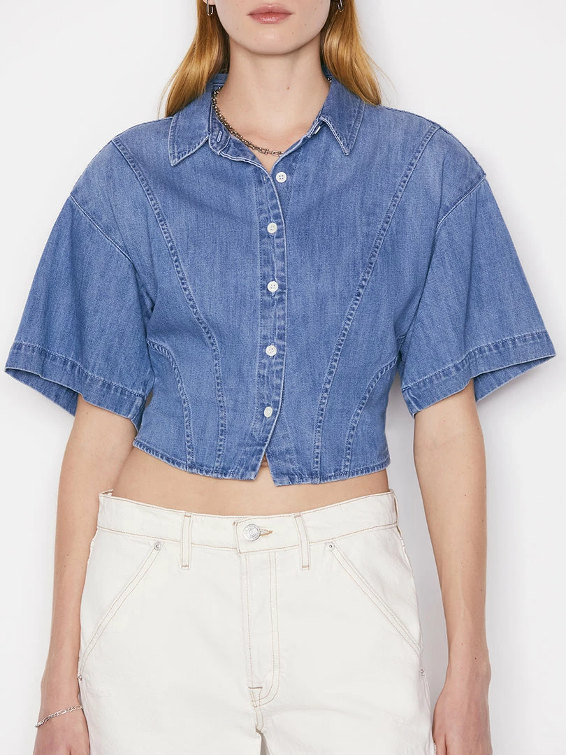 Flash Sale ๐งจ Frame-denim ๐ฉ Women Seam Detail ๐ Shirt -- Shoreline Wash โ๏ธ 4 Frame-denim Women Seam Detail Shirt -- Shoreline Wash
